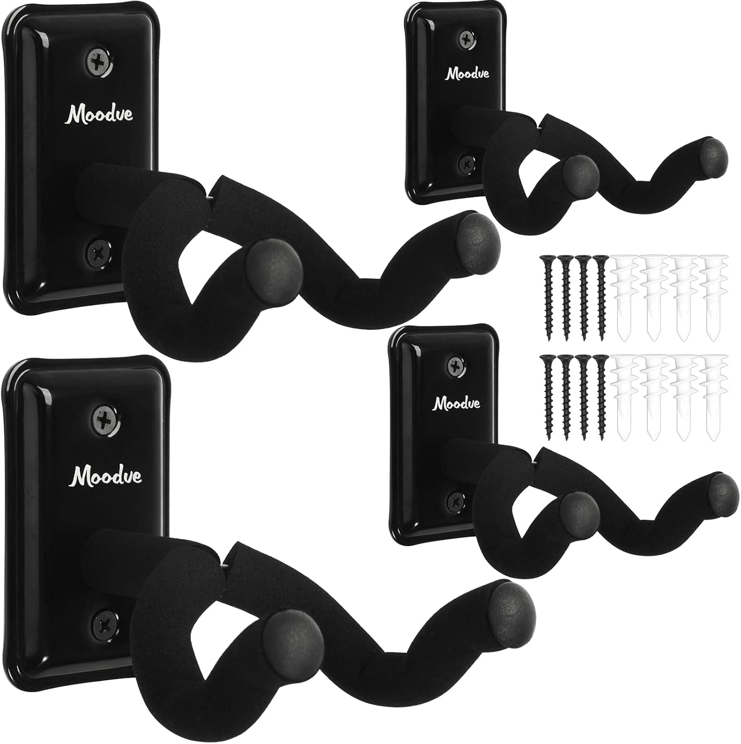 Securely display 4 guitars with sturdy wood hangers by Moodve