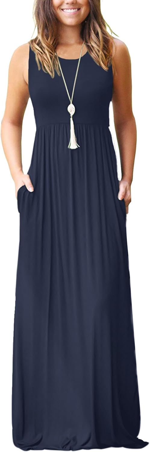 AUSELILY Women's Summer Sleeveless Maxi Dress with Pockets