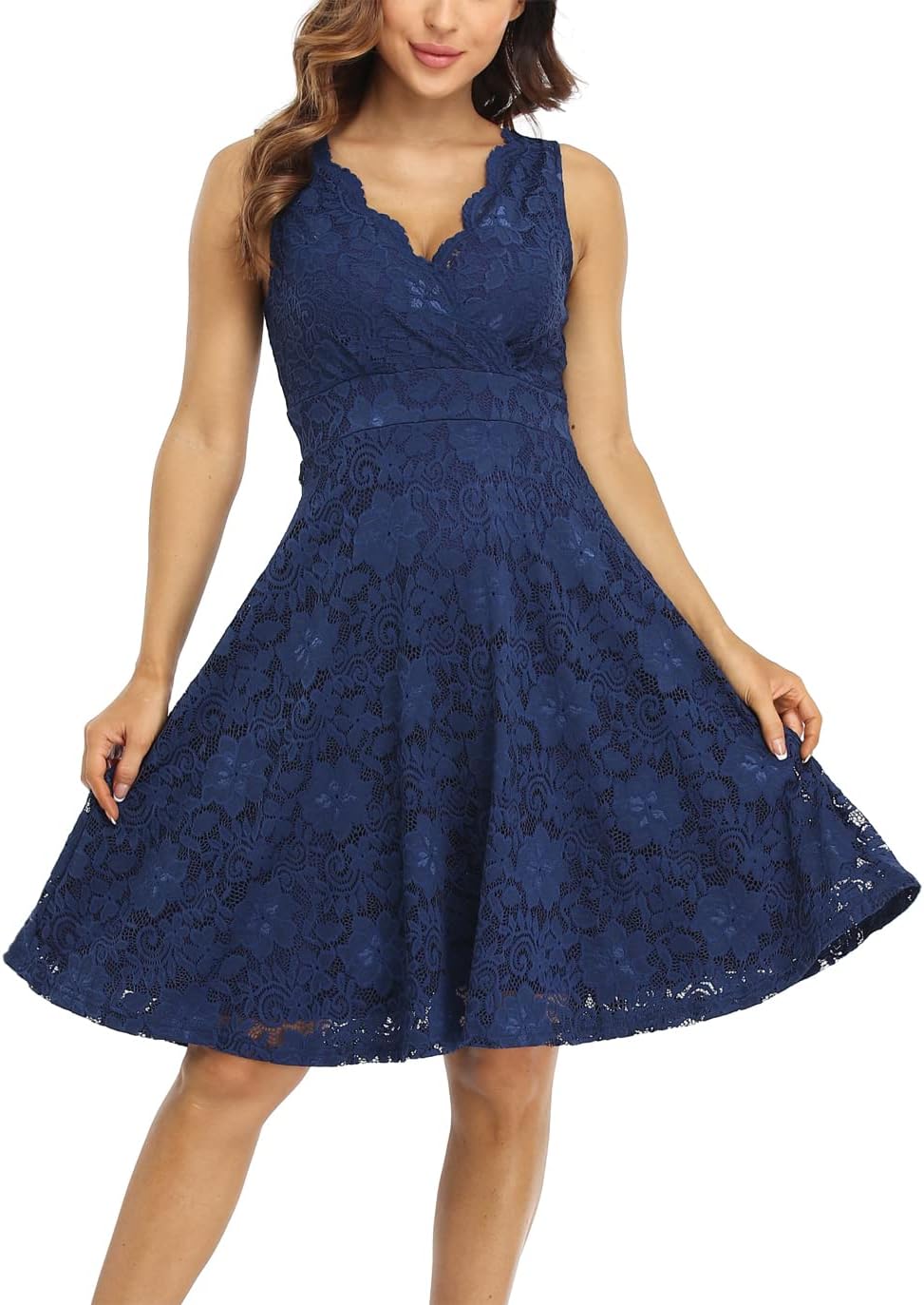 MISS MOLY Women's Floral Lace Overlay Fit and Flare Dress