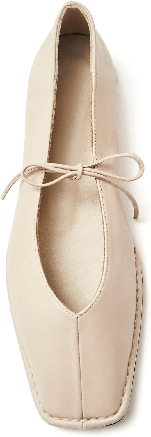 Lace Up Square Toe Ballet Flats for Women with Cute Bow Design