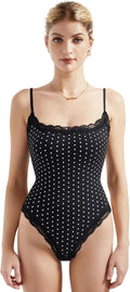 Women Square Neck Lace Bodysuit Sleeveless Spaghetti