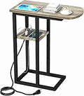 C Shaped End Table with Charging Station - Slide Under Couch Laptop