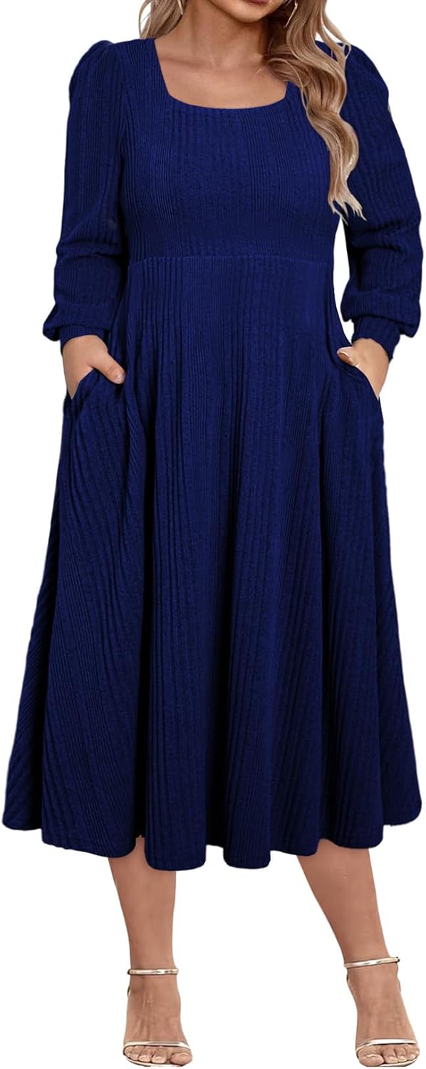 Eytino Womens Plus Size Dress with Square Neck and Pockets