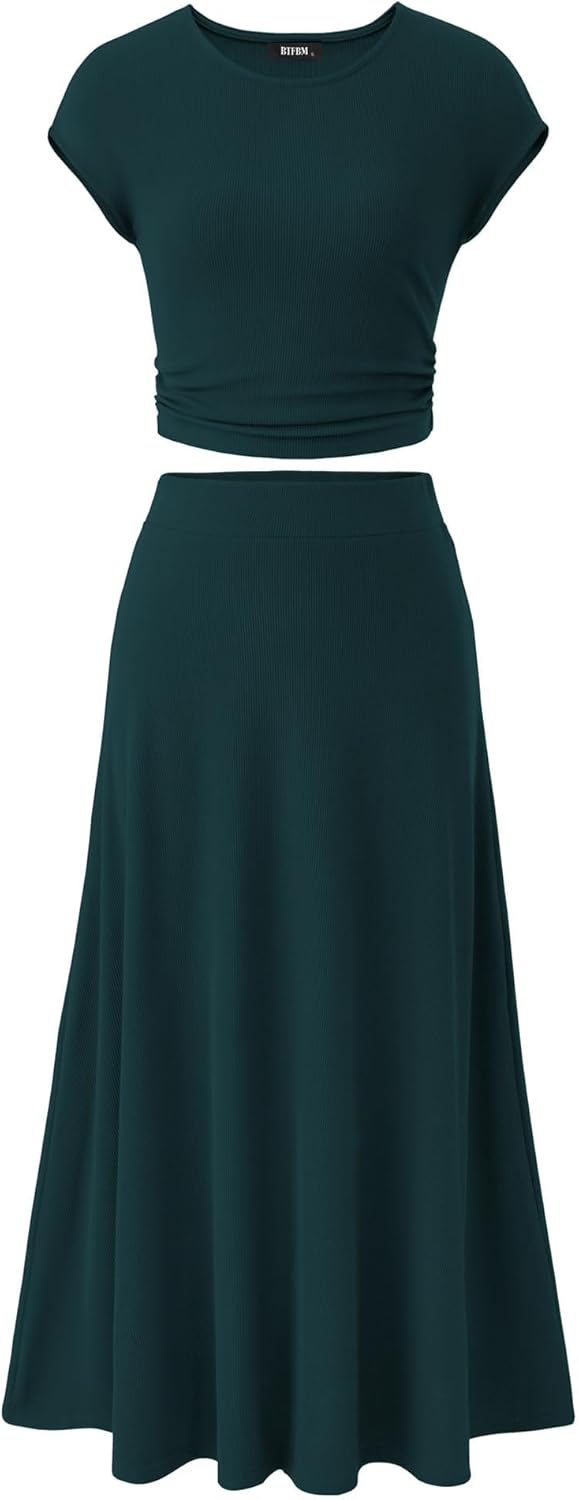 BTFBM Women Two Piece Skirt Set for Casual Summer Outfits