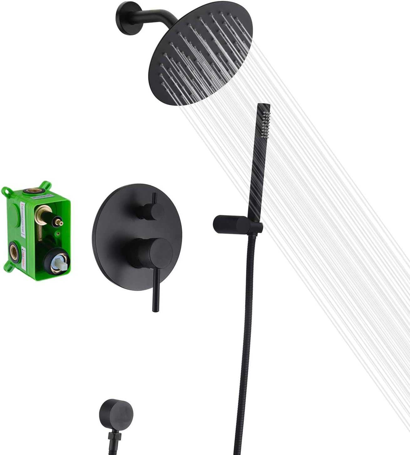 Black Shower Fixtures Set with Rain Shower and Handheld Features
