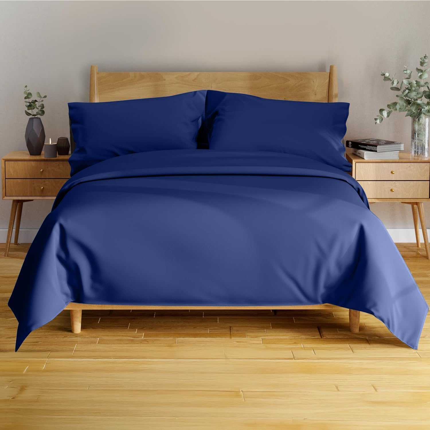 BAMPURE 4-Piece King Sheet Set for Hot Sleepers in Navy Blue