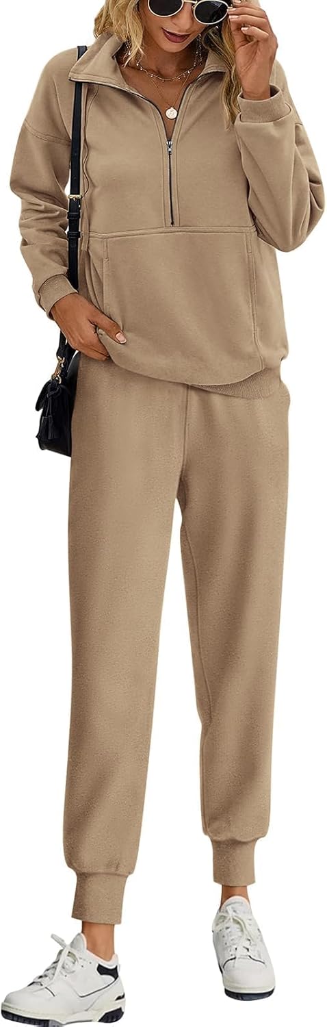 PRETTYGARDEN Long Sleeve Half Zip Sweatsuits for Women