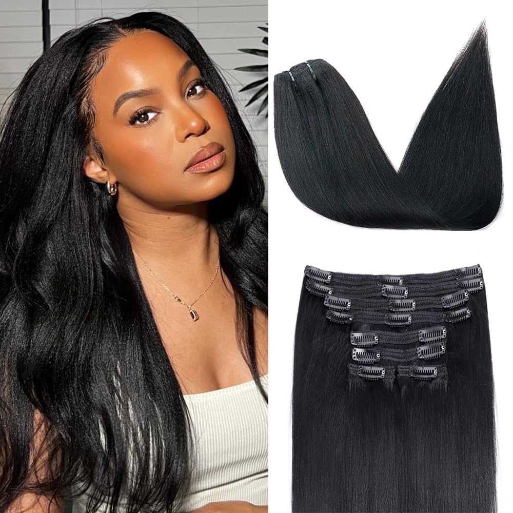 Yaki Straight Clip in Hair Extensions for Black Women 14in
