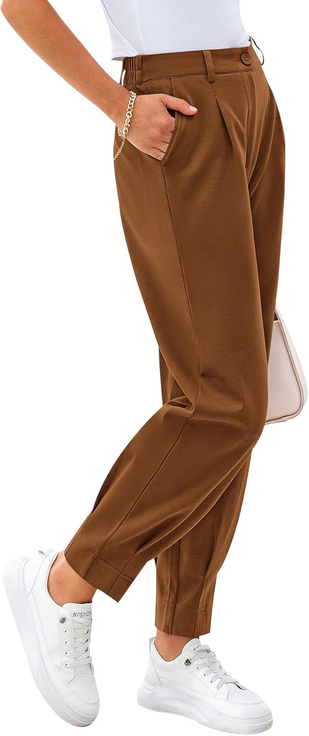 CFLONGE Women's Summer High Waisted Pants for Work and Casual