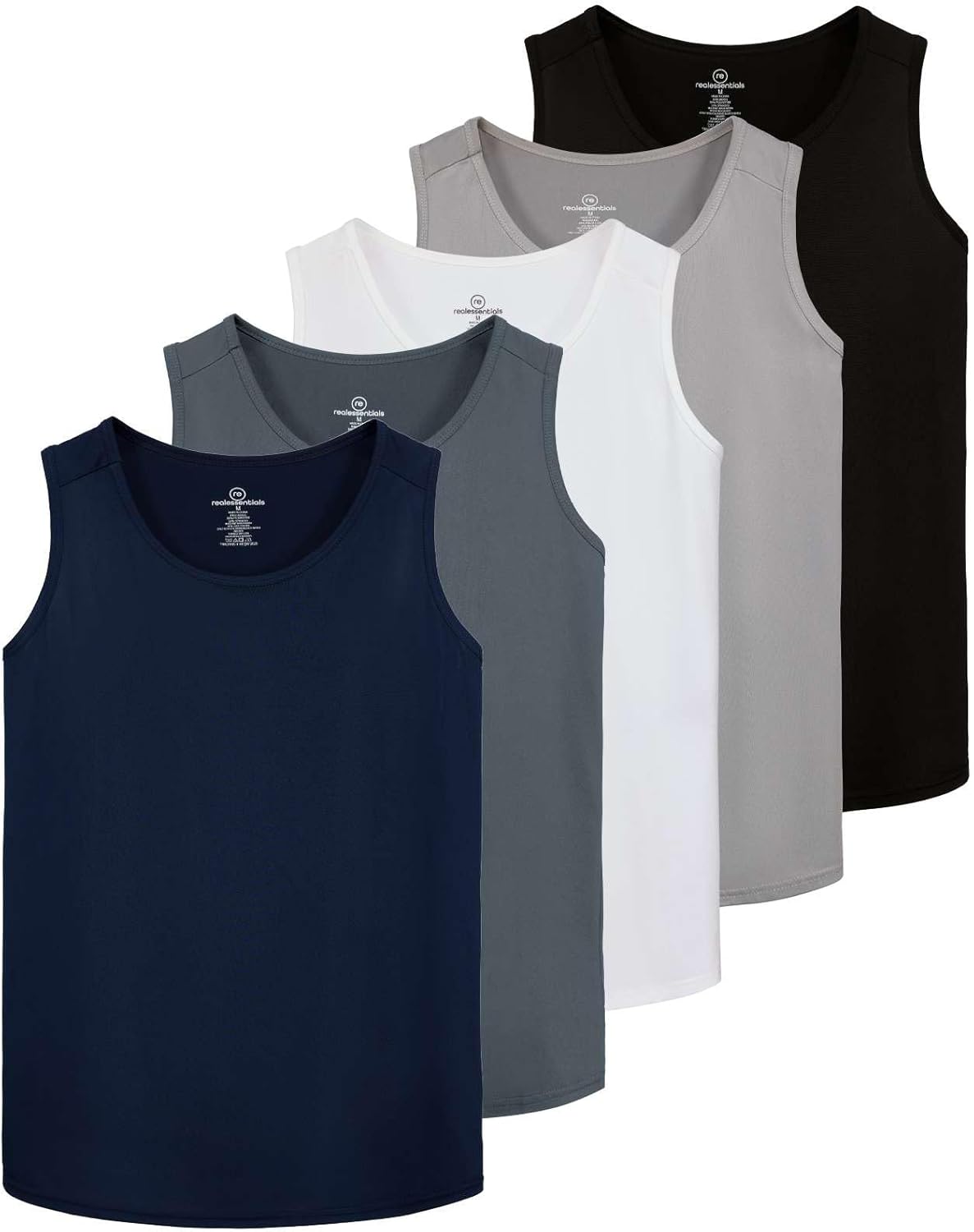 Real Essentials 5 Pack Men's Dry-Fit Muscle Tank Tops for Gym