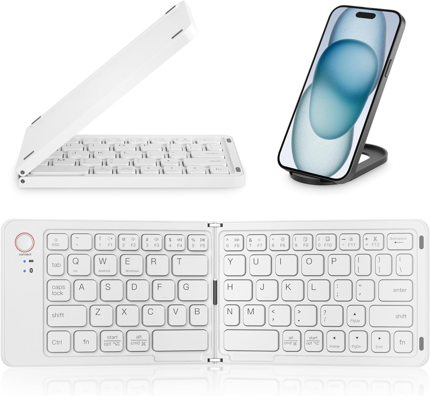 JPHTEK Foldable Bluetooth Keyboard - Sync Up to 3 Devices