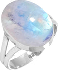 Handmade Genuine 925 Sterling Silver Ring with Oval Moonstone - Boho