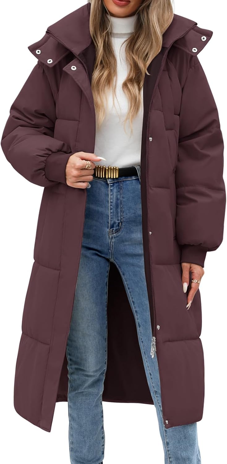 Women's Long Puffer Coat - Warm Quilted Jacket for Winter
