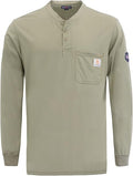 Flame Resistant Henley Shirt 5.5oz 100% Cotton Light Weight - Cool FR