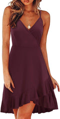 Womens Summer Floral Wrap Dress V Neck Ruffled Hem - Flowy Sun Dress