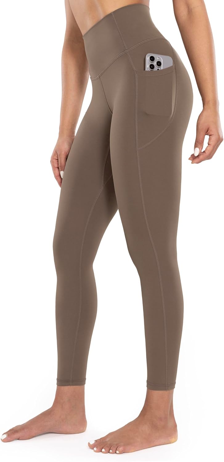 ENERBLOOM High Waist Yoga Leggings: Cream, Pockets, 25 - Lightweight & Stylish