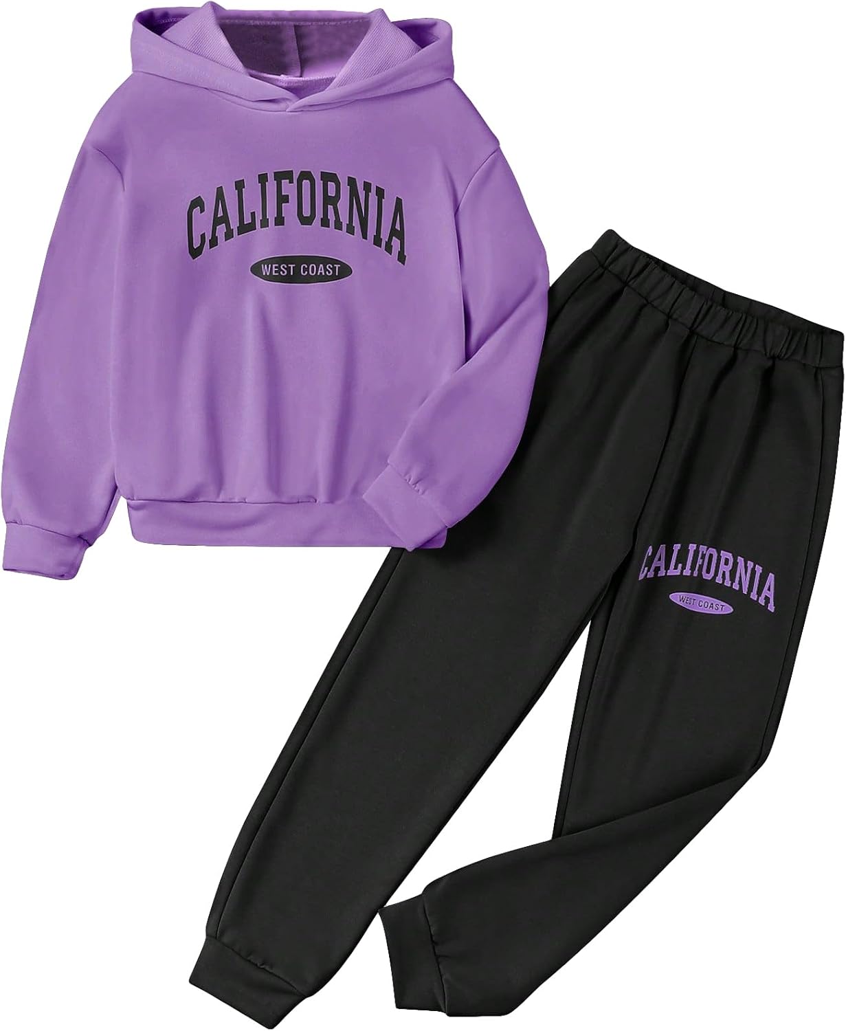 SOLY HUX Girl's Letter Print Drop Shoulder Hoodie and Jogger Set