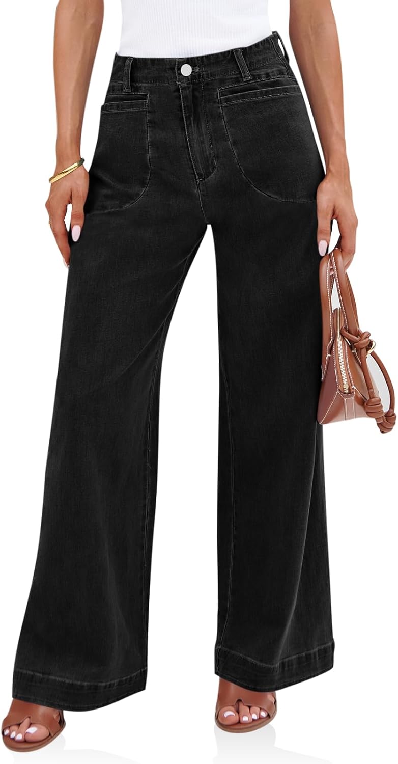 Cicy Bell Womens Wide Leg Jeans High Waisted Stretchy Baggy Fit