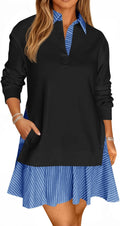 Wenrine Oversized Sweatshirt Dress Casual V Neck Patchwork Mini