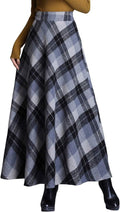Women's Vintage High Waist Wool Blend Plaid A-Line Maxi (Style 1ZJJ)