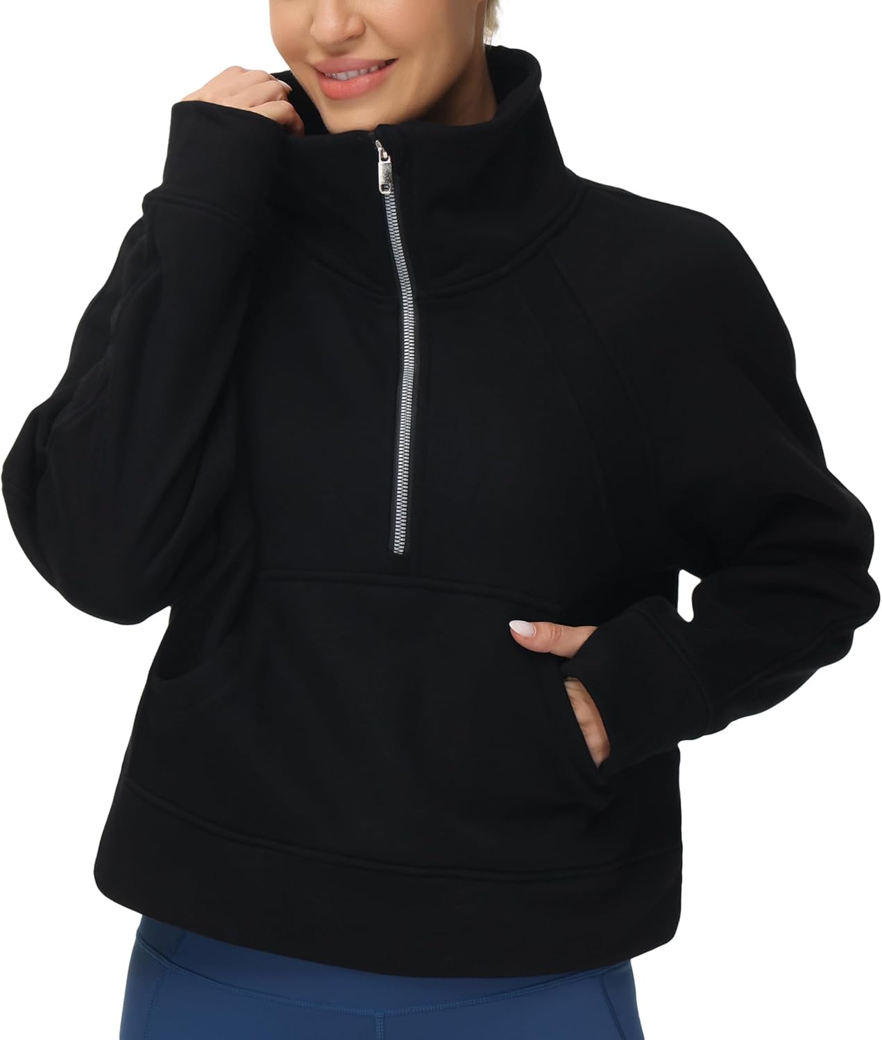 Womens' Half Zip Pullover Fleece Sweatshirt with Pockets