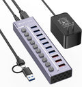 Powered USB 3.0 Hub 10-Port with Individual Switches - Fast 5Gbps USB