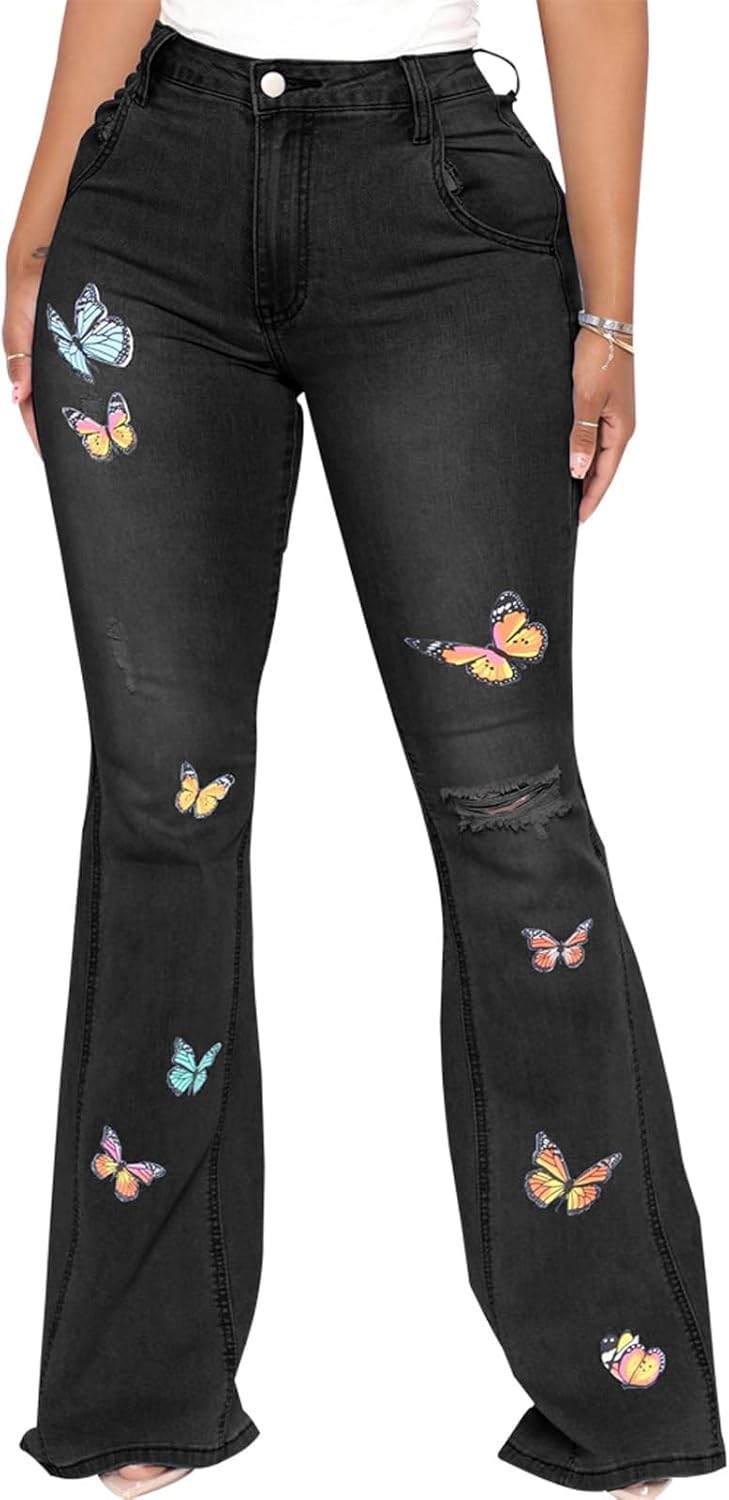 Women's Butterfly Bell Bottom Jeans for a Chic and Stylish Look