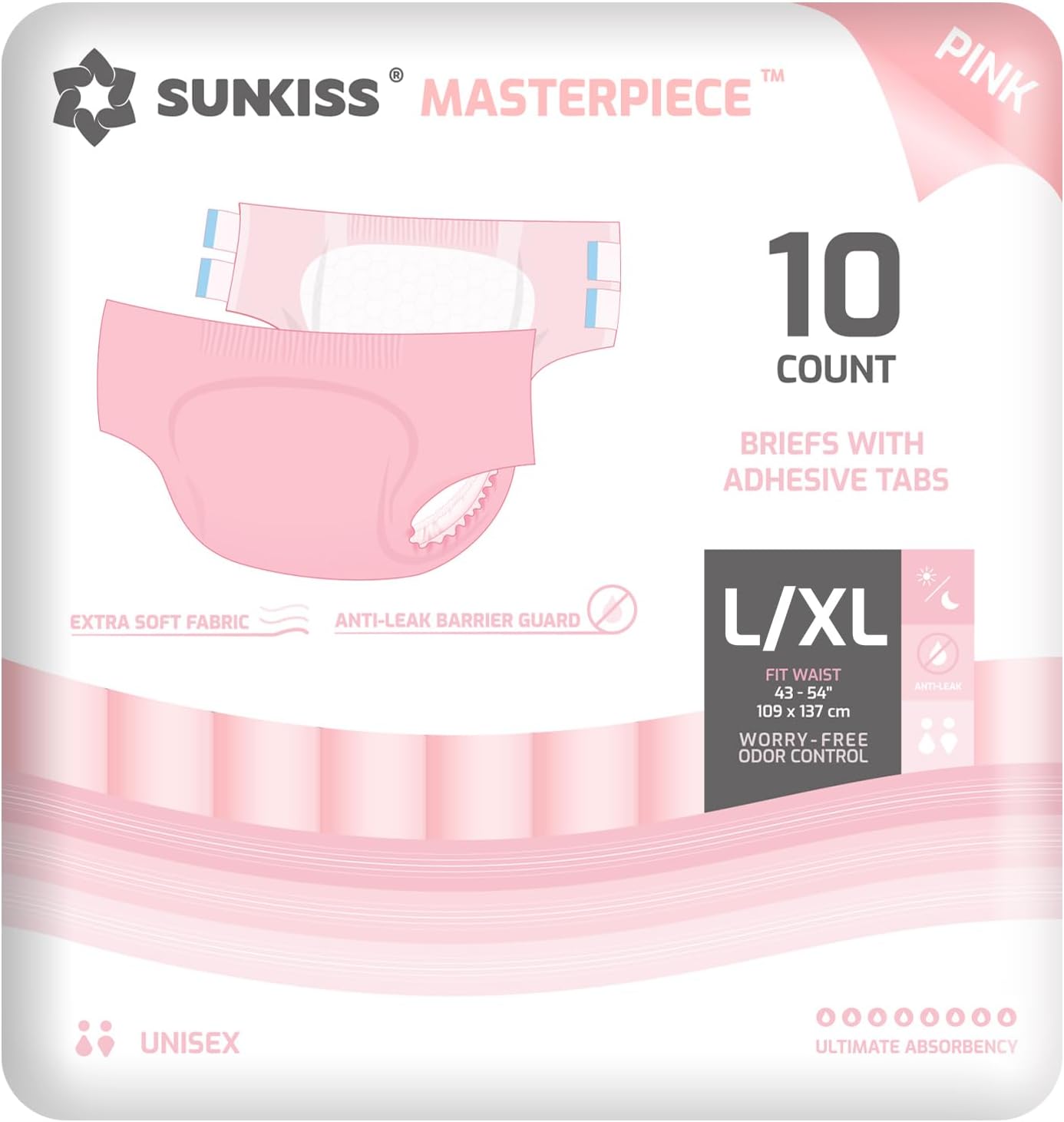 SUNKISS Masterpiece Adult Diapers with Tabs for Comfort and Fit