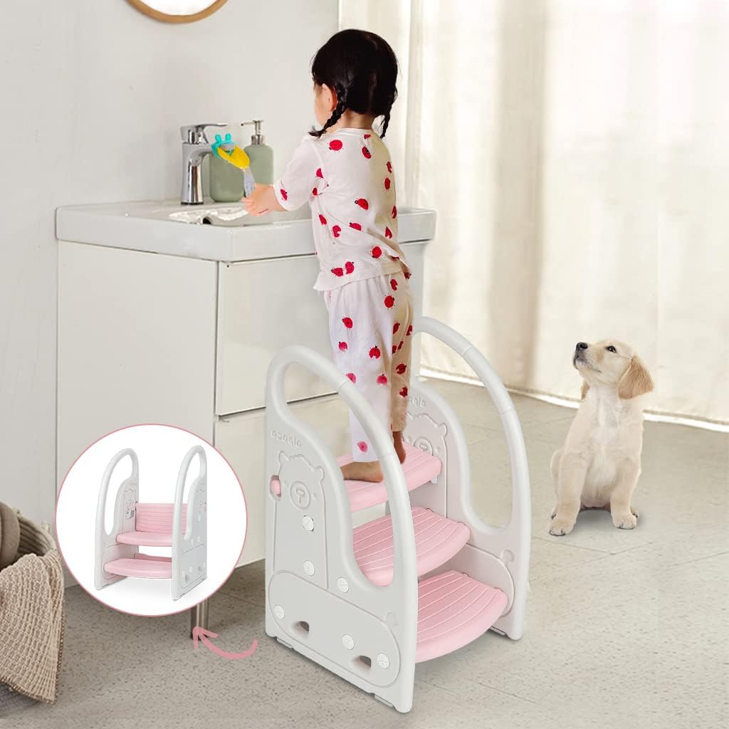 Toddler Step Stool Chair for Kids - 3 Step Standing Tower