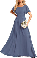 Ever-Pretty Elegant Round Neck Chiffon Bridesmaid Dress - Flowy Floor