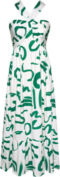 GRACE KARIN Criss Cross Halterneck Floral Maxi Dress - Flowy Spring