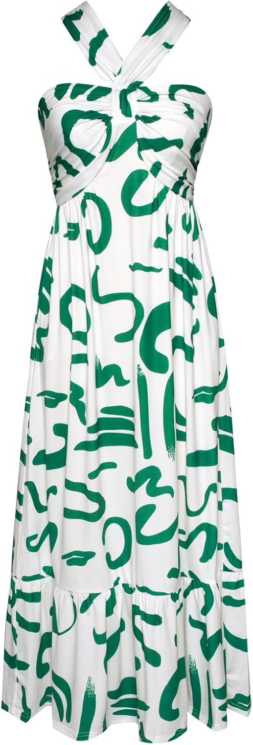 Stylish Criss Cross Halterneck Floral Maxi Dress for Women