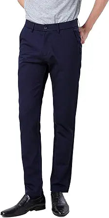 Plaid&Plain Mens Slim Fit Dress Pants for Stylish Comfort