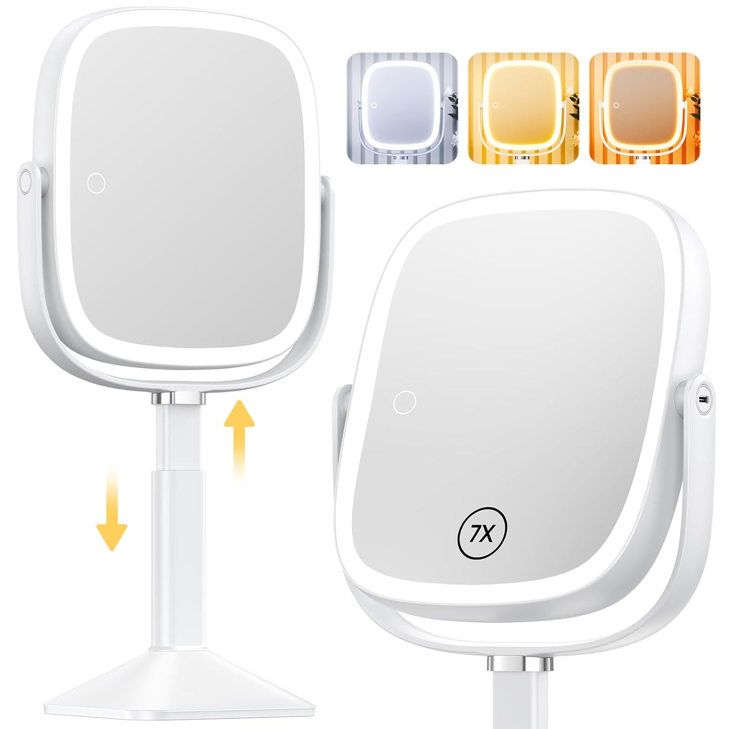 Gospire Rectangle Lighted Makeup Mirror with Adjustable Height