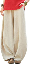 IXIMO Women's Casual Cotton Linen Baggy Pants - Relaxed Lantern Fit