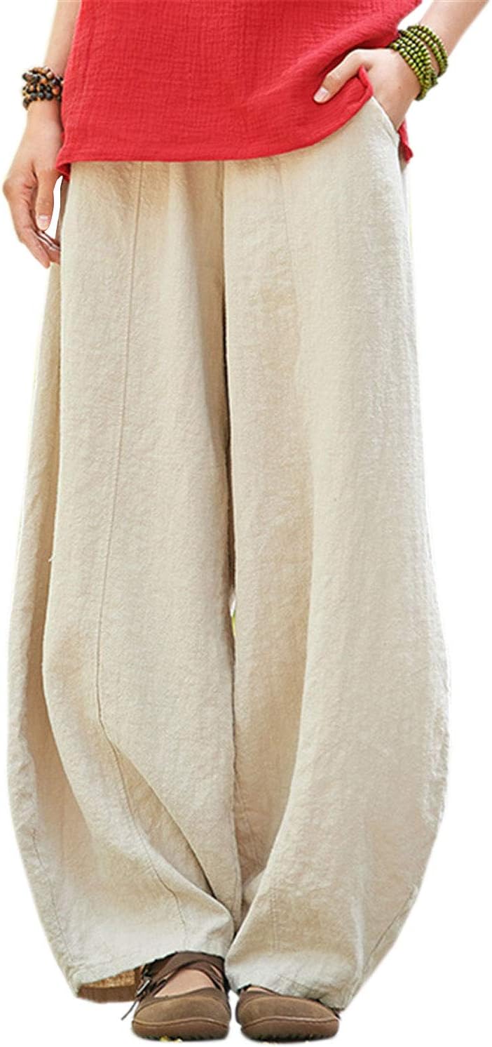 IXIMO Women's Casual Cotton Linen Baggy Pants for Relaxed Style