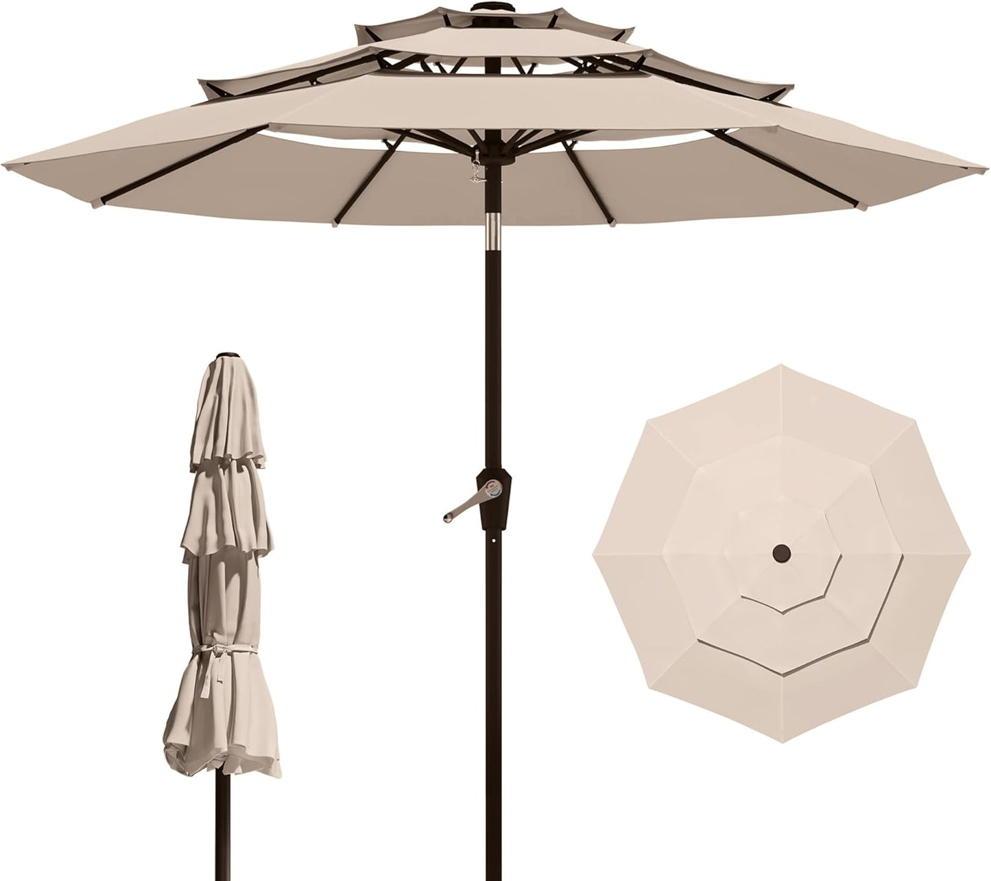 9FT 3 Tiers Patio Umbrella with Auto Tilt for Outdoor Use