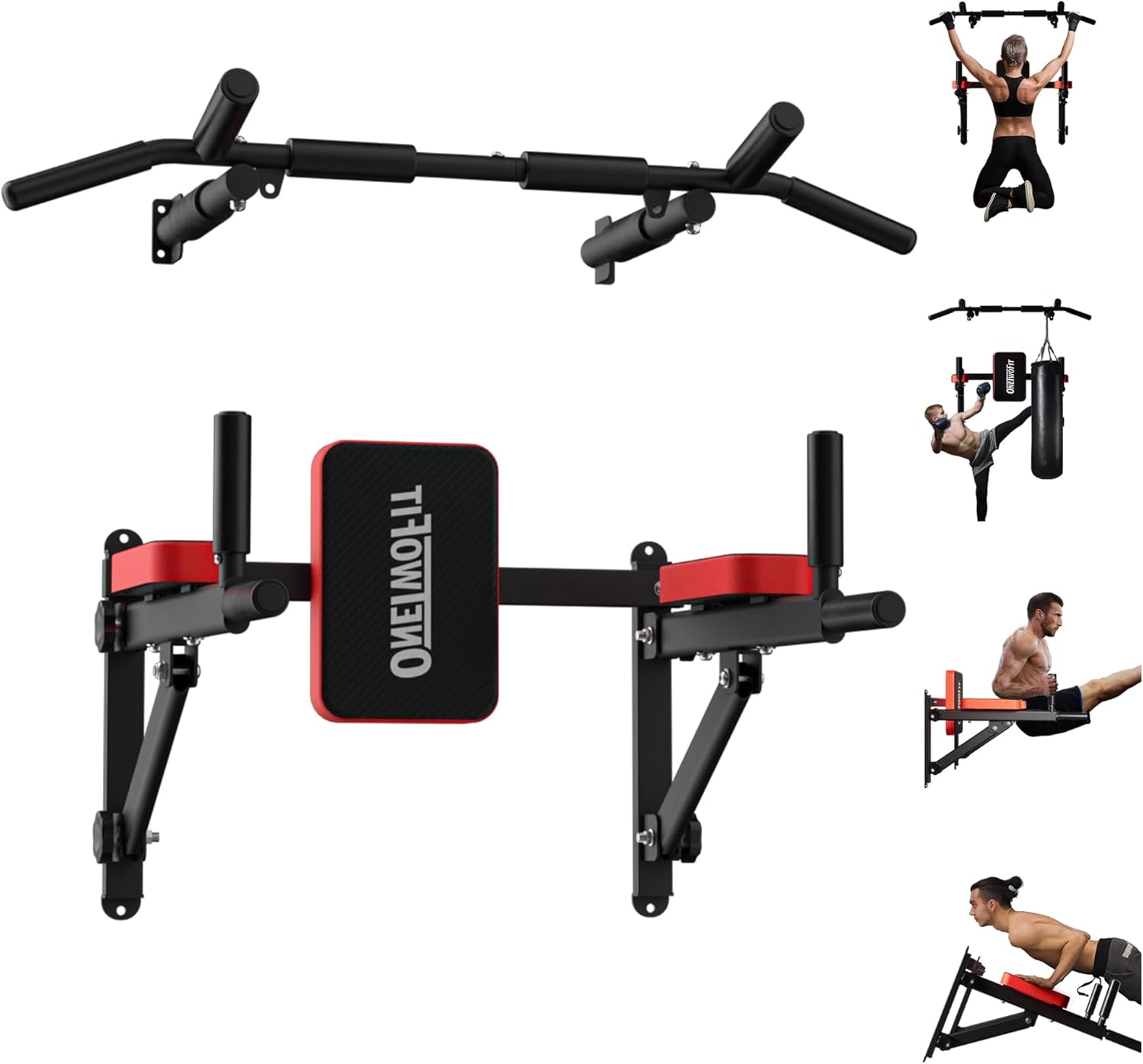 ONETWOFIT Wall Mounted Pull Up Bar for Home Gym Strength Training