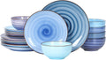 Selamica Ceramic Dinnerware Set for 6, 18 Pieces - Handpainted Blue