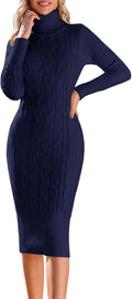 Fangetey Womens Turtleneck Sweater Midi Dress - Flattering Knit Fit be