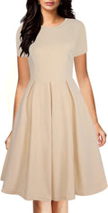 oxiuly Vintage Half Sleeve O-Neck Swing Dress - Flattering Casual