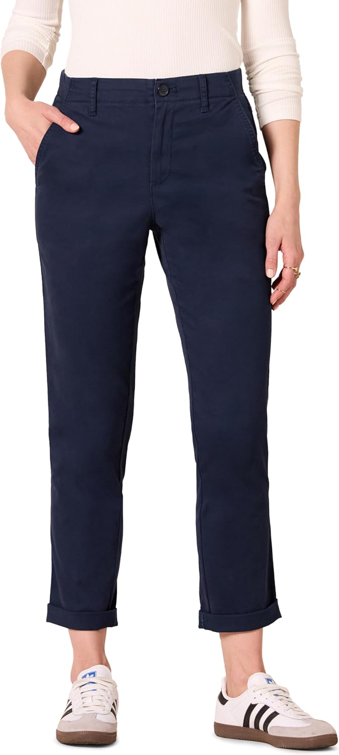 High-Rise Regular-Fit Ankle-Length Tapered-Leg Khaki Pant