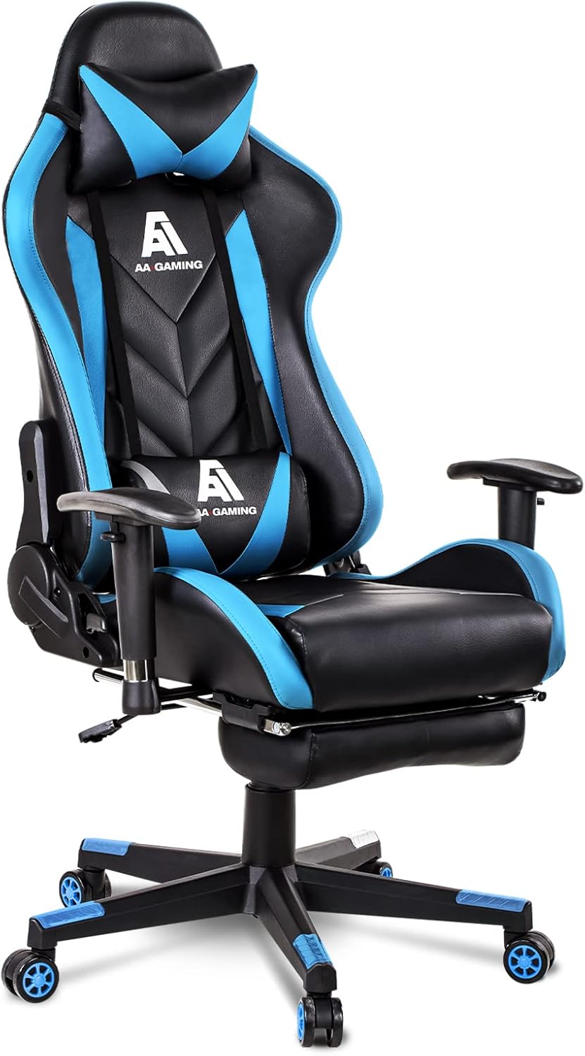 Ergonomic Gaming Chair with Footrest & Lumbar Support - Upgraded BlackBlue