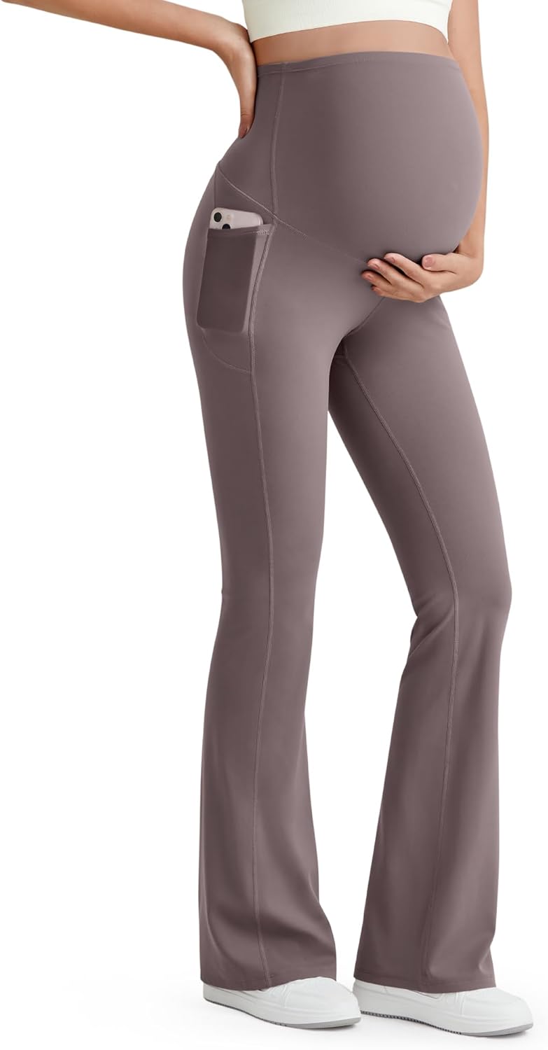 G4Free BareFeel Maternity Flare Leggings with Pockets for Comfort