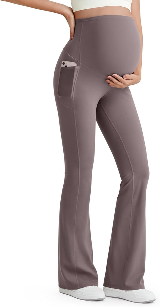 G4Free BareFeel Maternity Flare Leggings with Pockets for Comfort