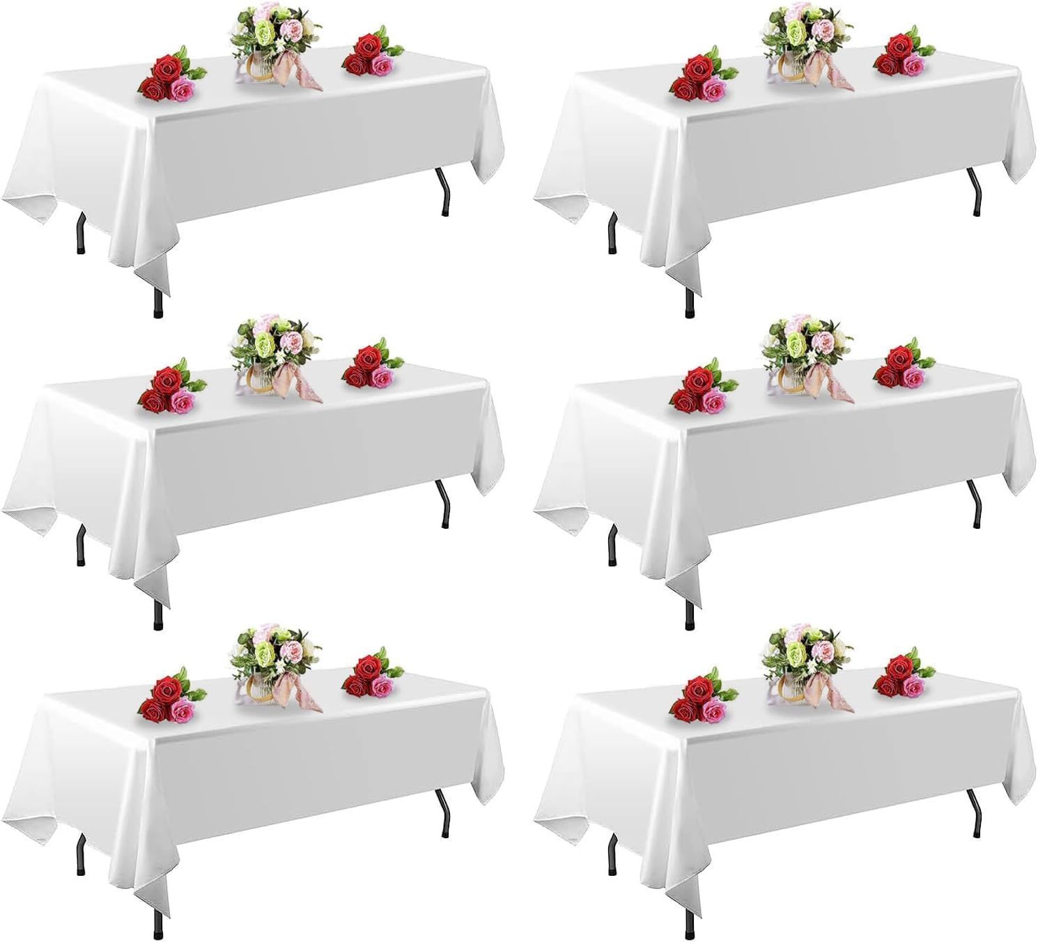 Premium 6 Pack White Table Cloths for 6FT Rectangle Tables