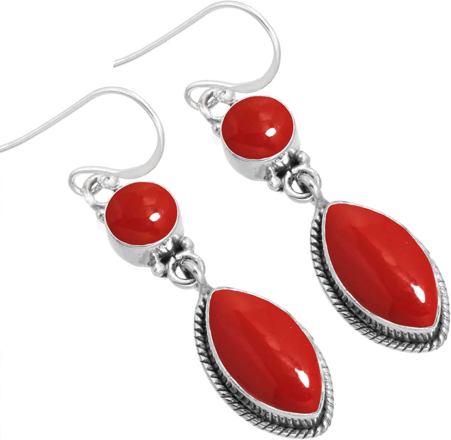Natural Gemstone Drop Dangle Earrings for Women in Silver