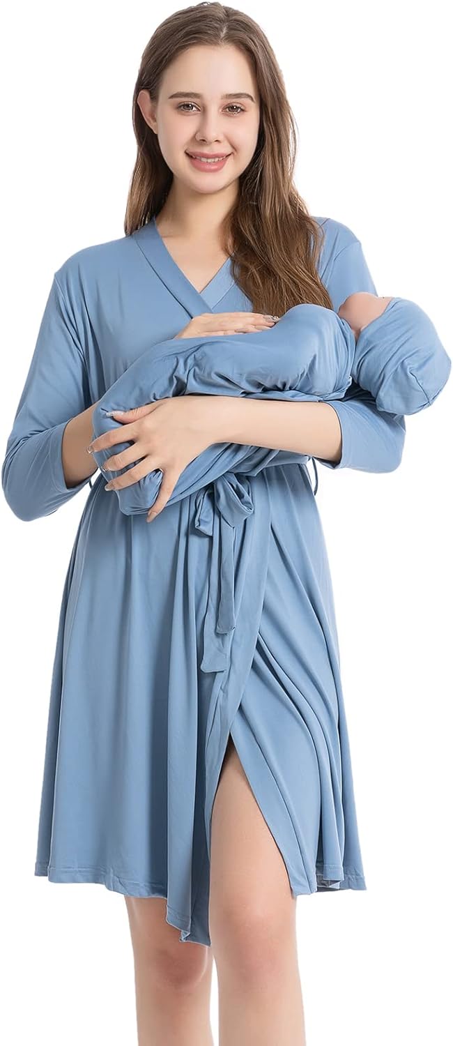Galabloomer Maternity Robe and Baby Receiving Blanket Set