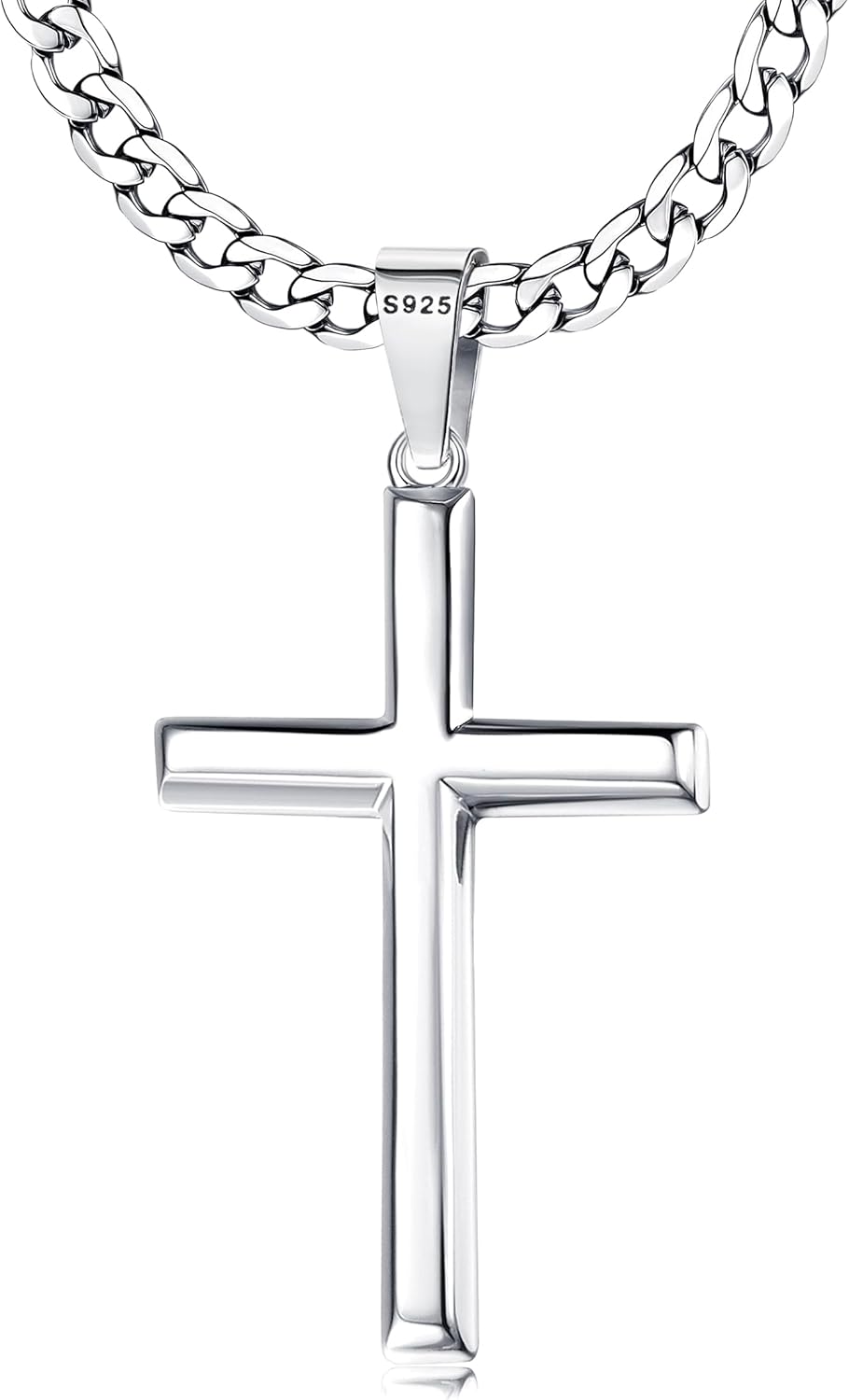 925 Sterling Silver Cross Necklace for Men Women - Durable Chain