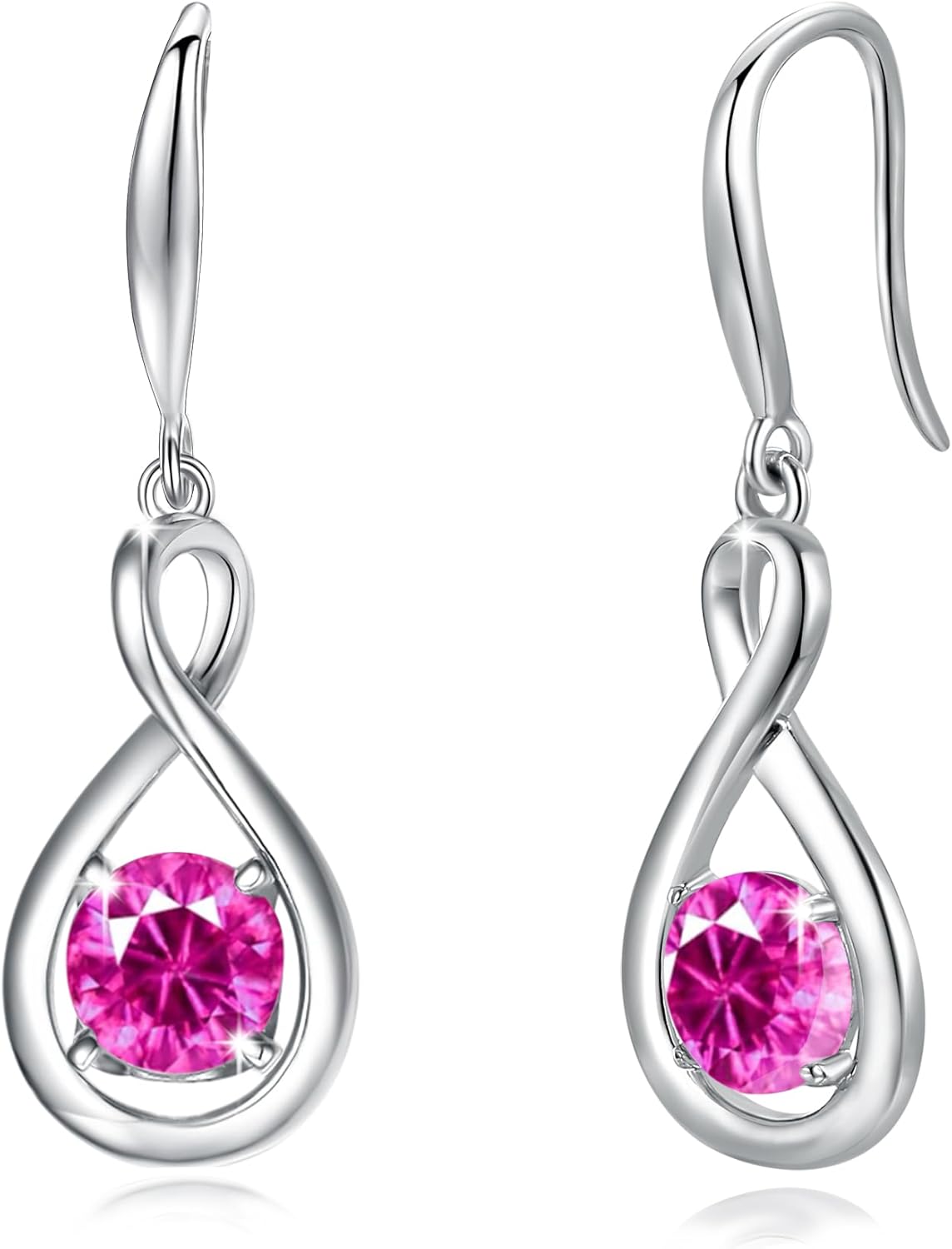 Dangle Drop Earrings in 925 Sterling Silver with Birthstone